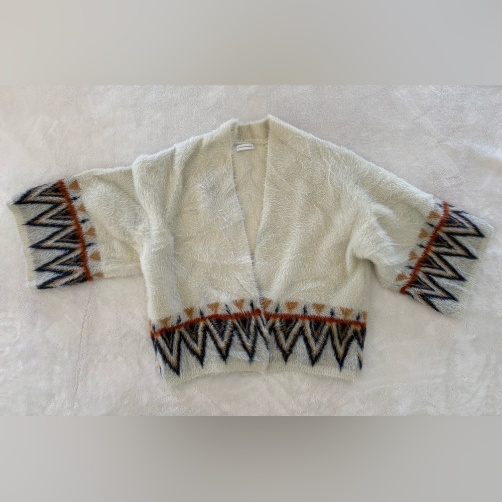 Anthropologie Boho Maya Aztec Soft Open Front Cropped Kimono Cardigan Sweater